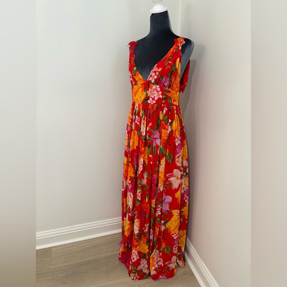 Ronny Kobo Sallee Red Floral Maxi Dress Size L - Picture 3 of 12